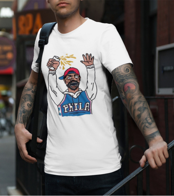 Phillygoat Phila Sixers Fan With Spray Can And Raised Hand T-Shirt