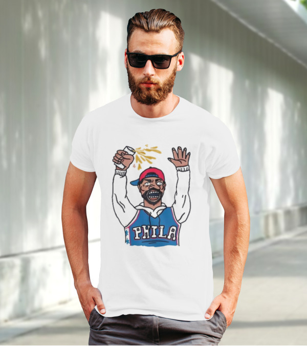 Phillygoat Phila Sixers Fan With Spray Can And Raised Hand T-Shirt