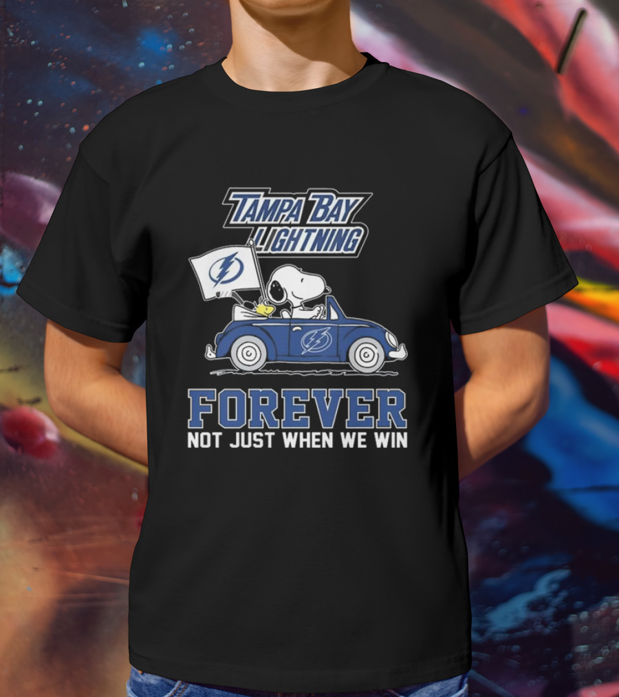 Tampa Bay Lightning Snoopy And Woodstock Driving Forever Not Just When We Win T-Shirt