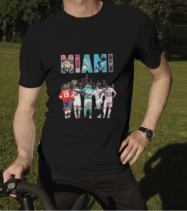 Miami Dolphins Heat Marlins Inter Miami Panthers Signatures T-Shirt