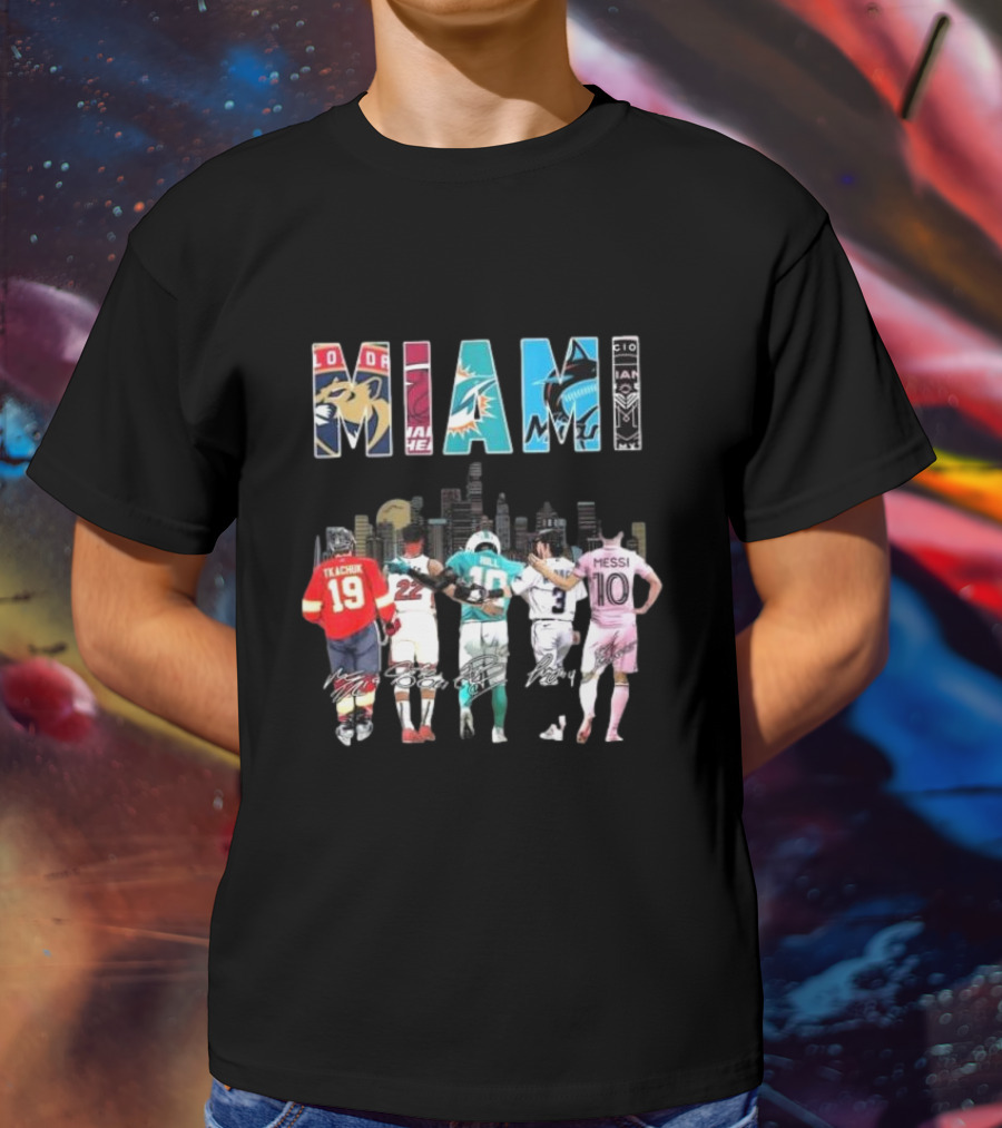 Miami Dolphins Heat Marlins Inter Miami Panthers Signatures T-Shirt