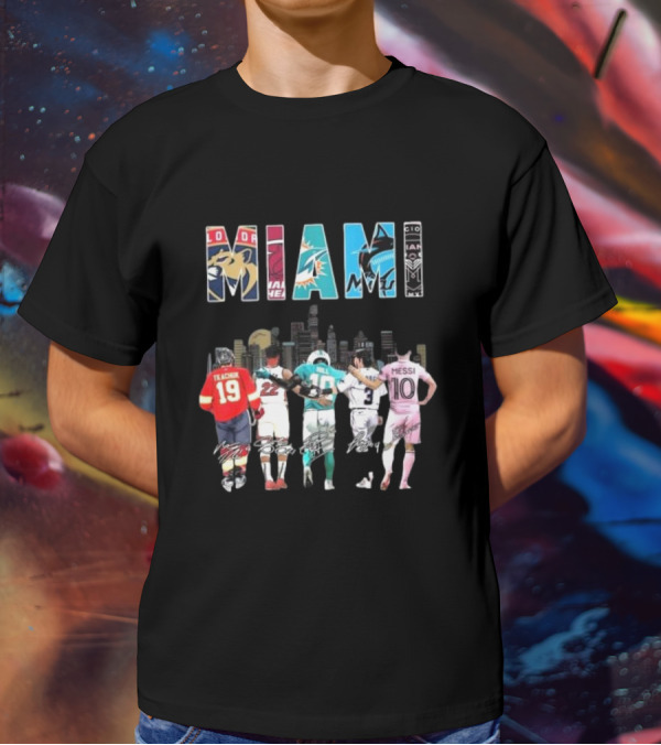 Miami Dolphins Heat Marlins Inter Miami Panthers Signatures T-Shirt