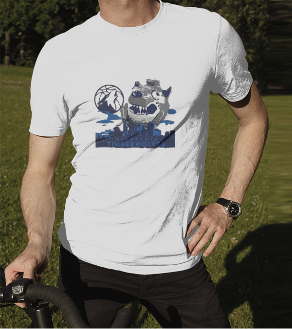 Minnesota Timberwolves Mascot Skyline Basketball T-Shirt