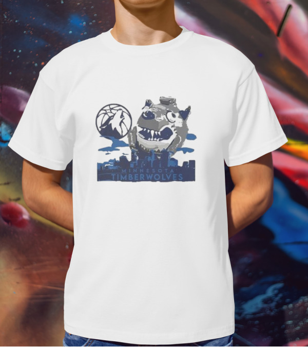 Minnesota Timberwolves Mascot Skyline Basketball T-Shirt