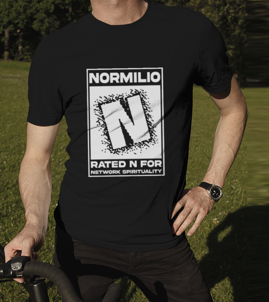 Normilio Rated N For Network Spirituality Bold Text Box With Speckled Explosion Background T-Shirt