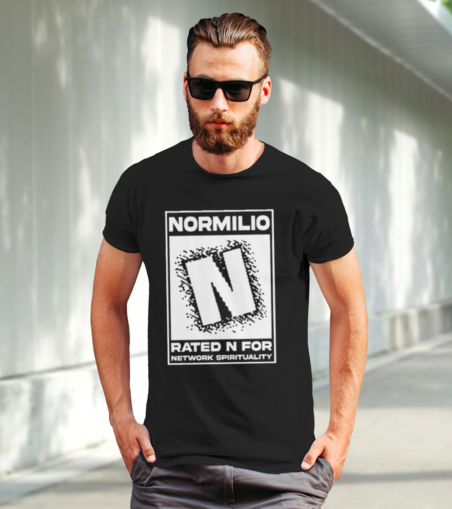 Normilio Rated N For Network Spirituality Bold Text Box With Speckled Explosion Background T-Shirt