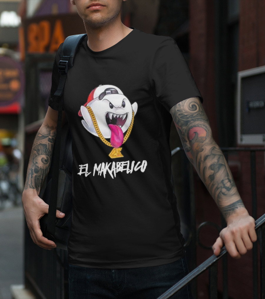 El Makabelico MB Ghost Cartoon-Inspired Design With Golden Chain T-Shirt