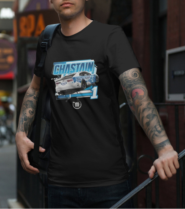 Chastain Trackhouse Racing Busch Light Car 1 Heather Charcoal T-Shirt