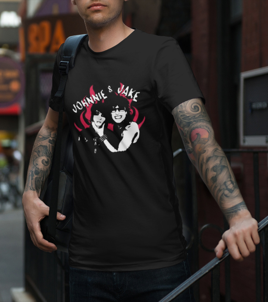 Johnnie And Jake Punk Rock Duo With Fiery Background T-Shirt