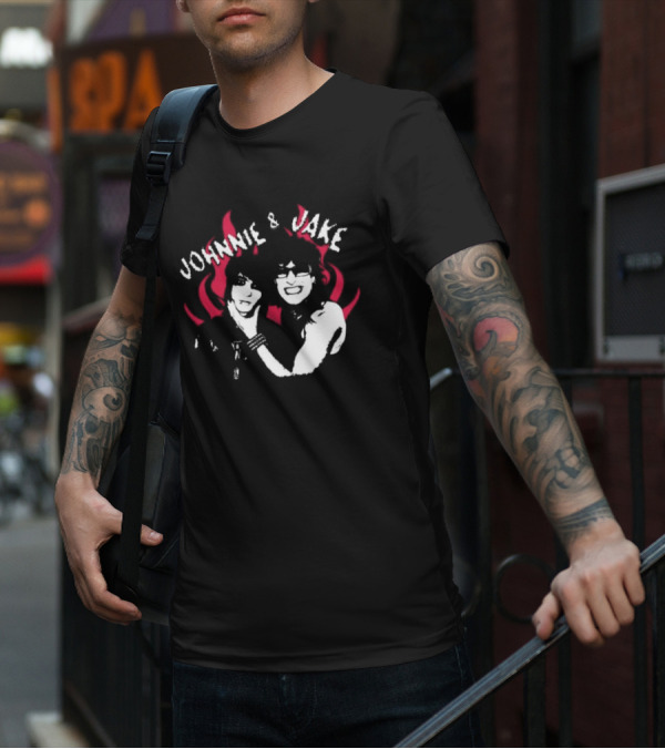 Johnnie And Jake Punk Rock Duo With Fiery Background T-Shirt