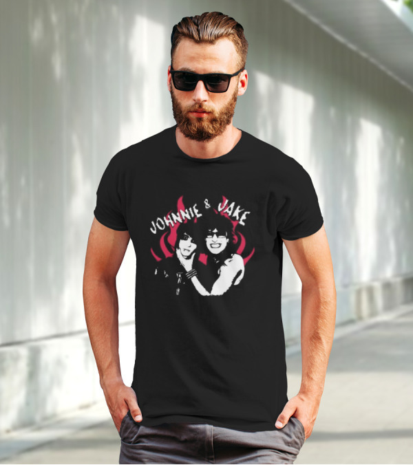 Johnnie And Jake Punk Rock Duo With Fiery Background T-Shirt