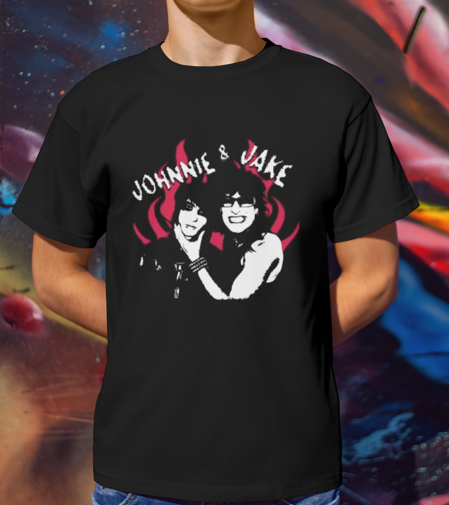 Johnnie And Jake Punk Rock Duo With Fiery Background T-Shirt