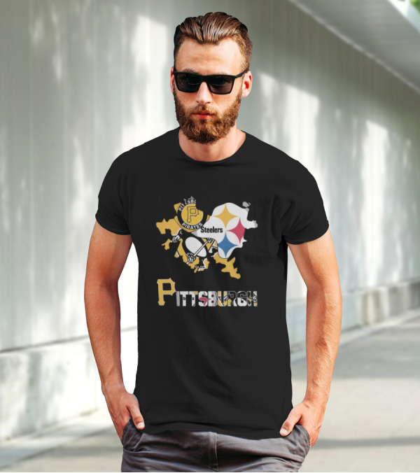 Pittsburgh Pirates Steelers Map T-Shirt