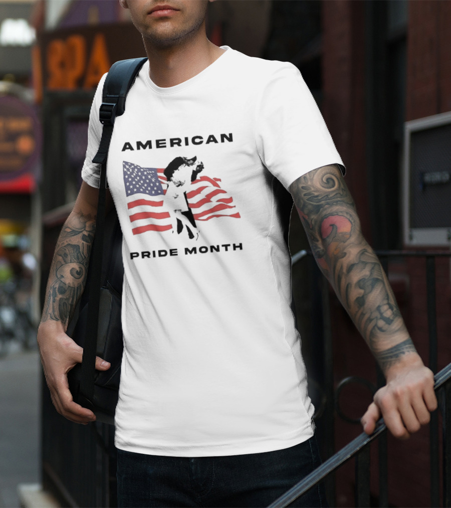 American Pride Month Celebration With Patriotic Flag And Couple Hugging T-Shirt