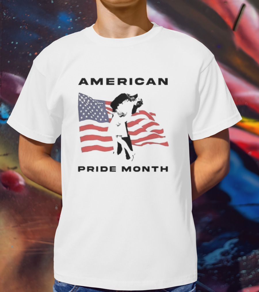 American Pride Month Celebration With Patriotic Flag And Couple Hugging T-Shirt