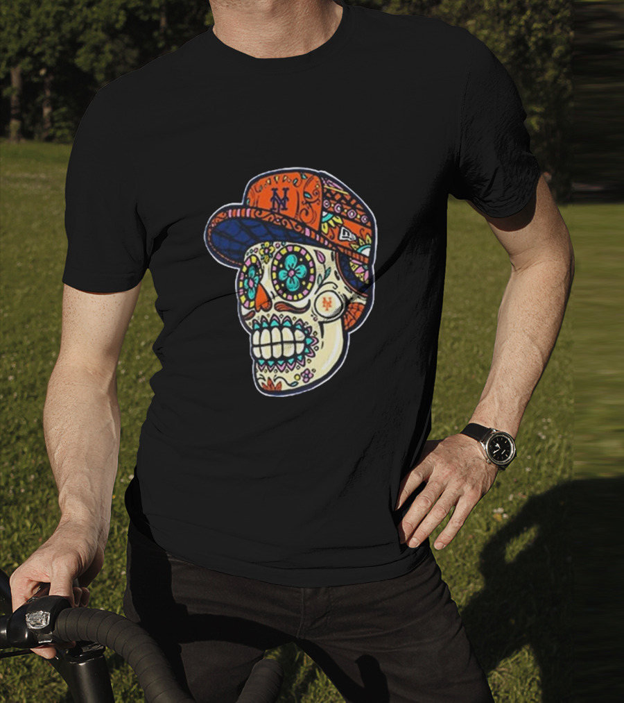 New York Mets New Era Black Sugar Skull Cap T-Shirt