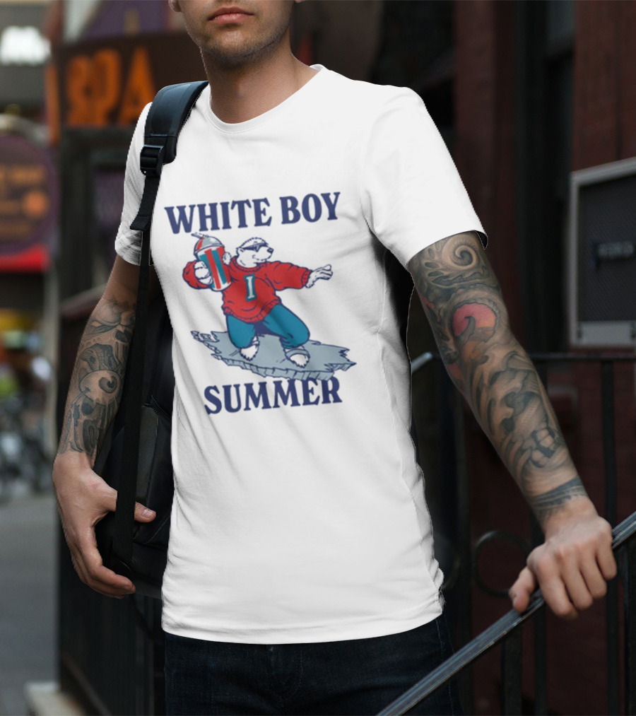White Boy Summer Polar Bear Surfing With Drink T-Shirt