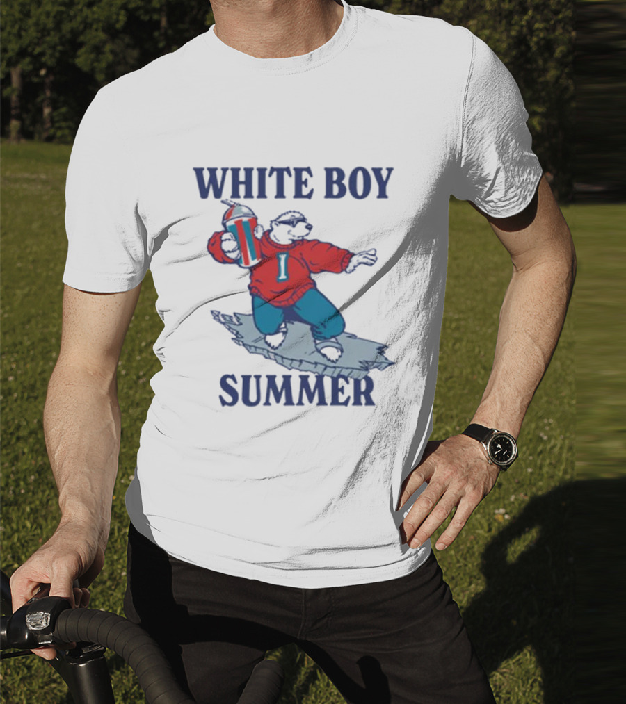White Boy Summer Polar Bear Surfing With Drink T-Shirt
