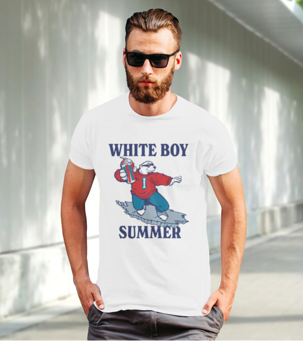 White Boy Summer Polar Bear Surfing With Drink T-Shirt