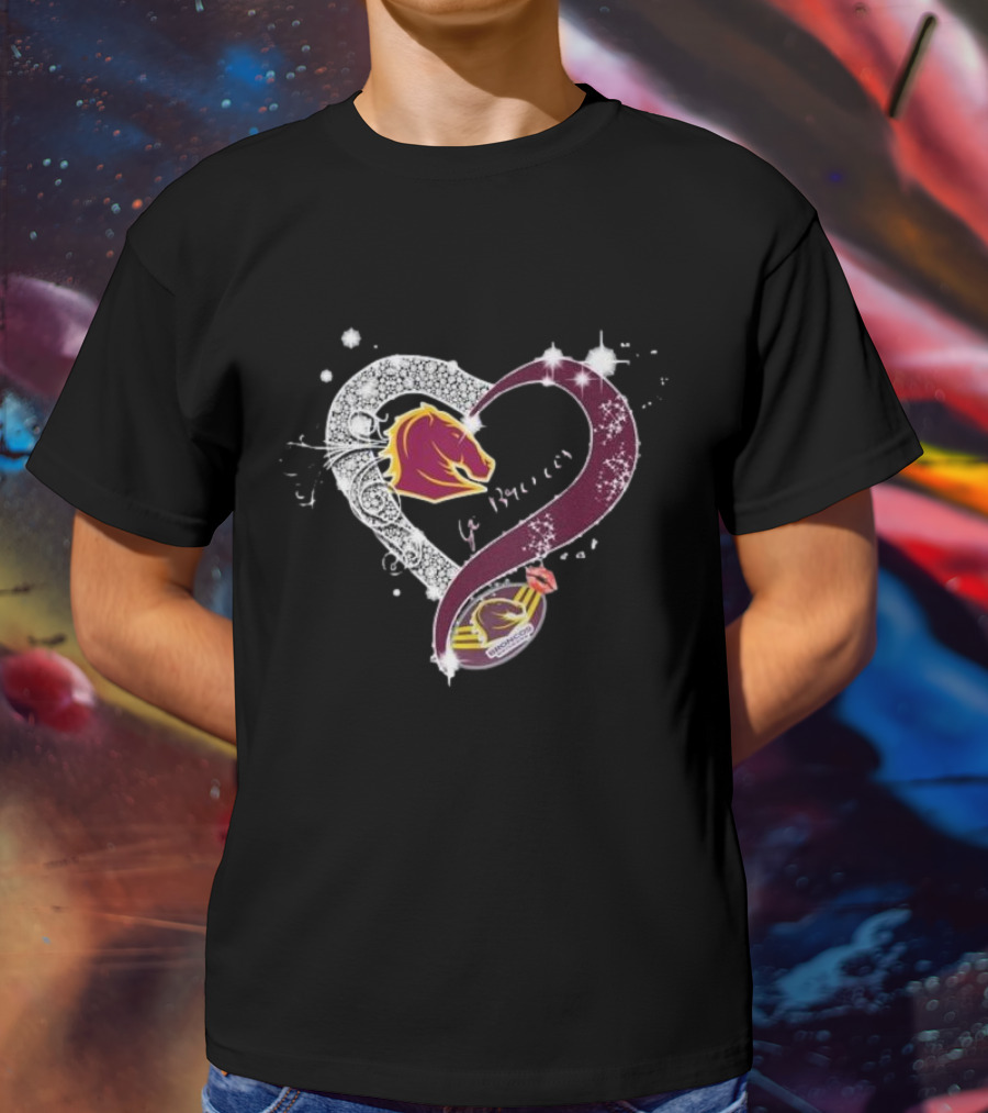 Brisbane Broncos Heart-Shaped Diamond Logo Go Broncos T-Shirt