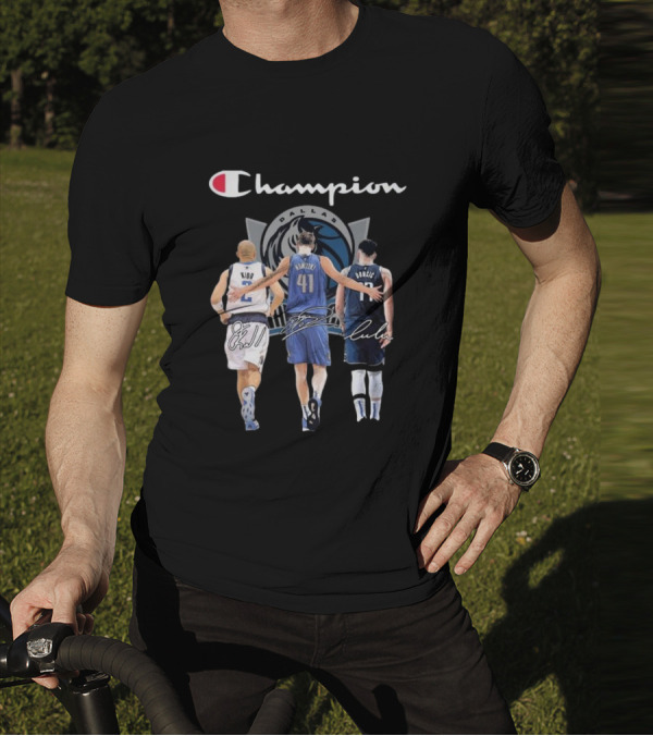 Champion Dallas Mavericks Jason Kidd Dirk Nowitzki Luka Dončić Signatures T-Shirt