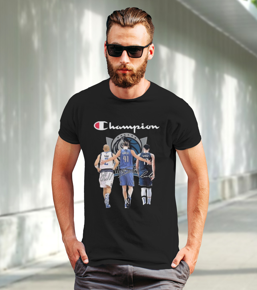 Champion Dallas Mavericks Jason Kidd Dirk Nowitzki Luka Dončić Signatures T-Shirt