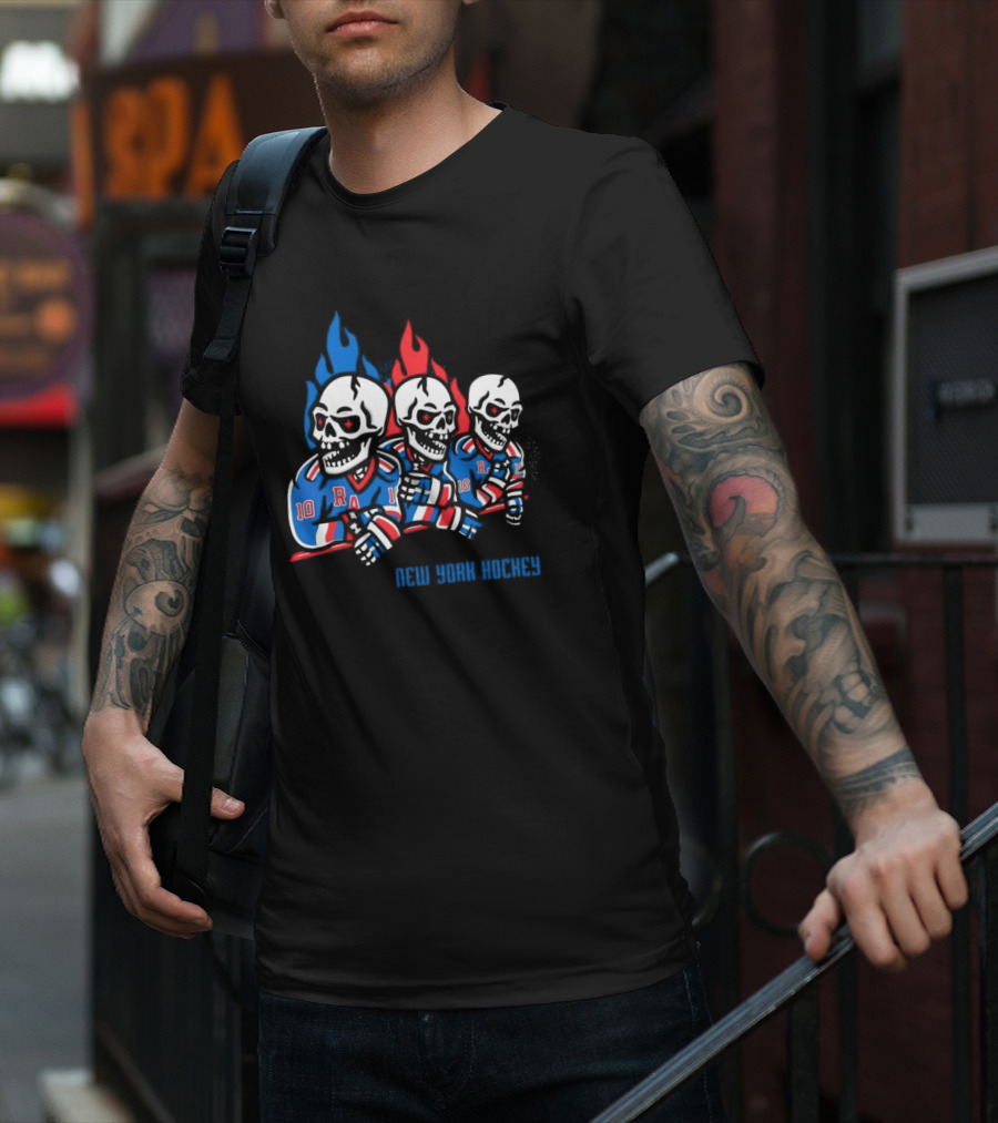 New York Hockey Skeletons With Flames Rangers T-Shirt