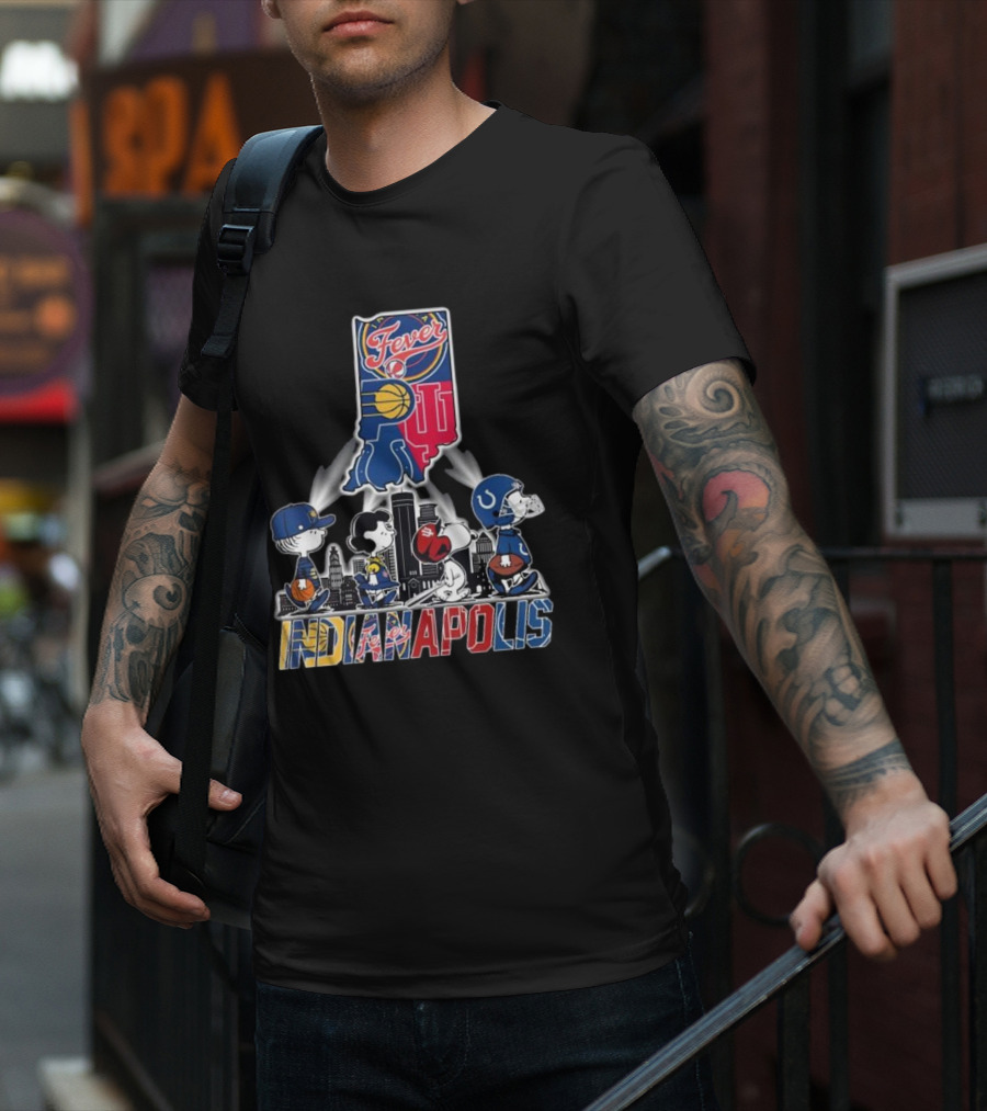 Peanuts Snoopy And Friends Crossing Indianapolis With Indiana Sports T-Shirt