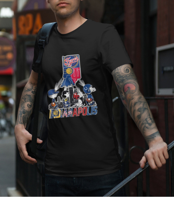 Peanuts Snoopy And Friends Crossing Indianapolis With Indiana Sports T-Shirt