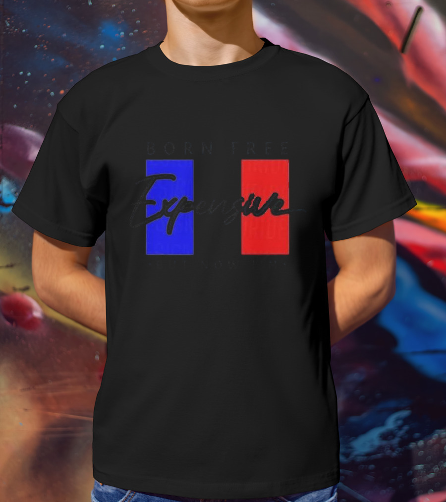 Born Free But Now I'm Expensive Red And Blue Blocks T-Shirt