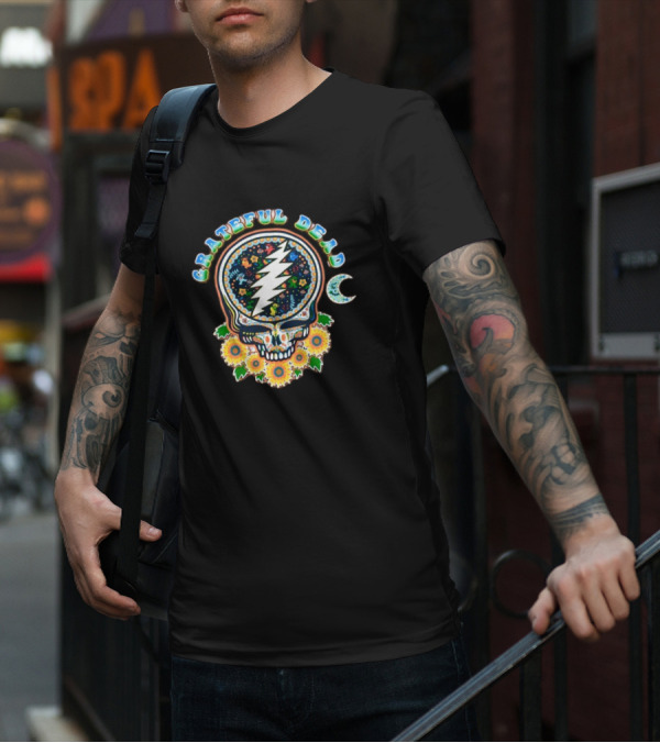 Grateful Dead Steal Your Face Sugar Skull Floral Moon T-Shirt