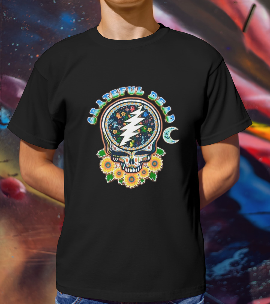 Grateful Dead Steal Your Face Sugar Skull Floral Moon T-Shirt