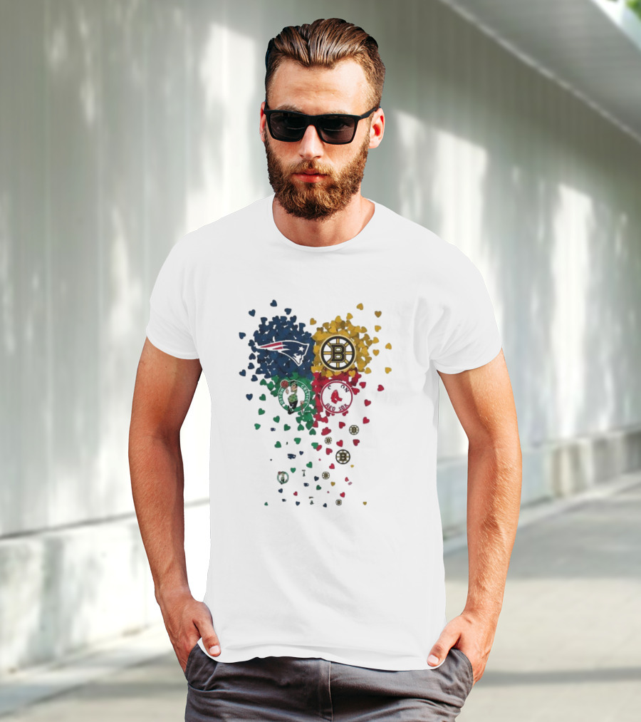 Hearts Boston Sports Team Patriots Bruins Red Sox Celtics T-Shirt