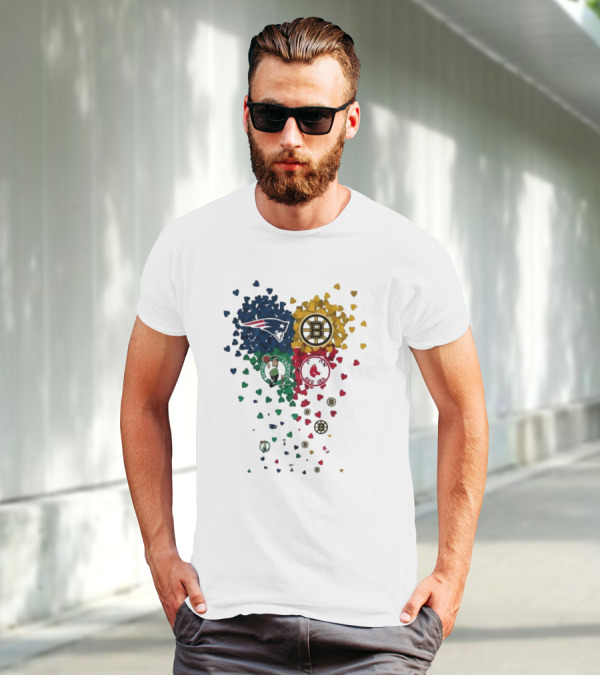 Hearts Boston Sports Team Patriots Bruins Red Sox Celtics T-Shirt