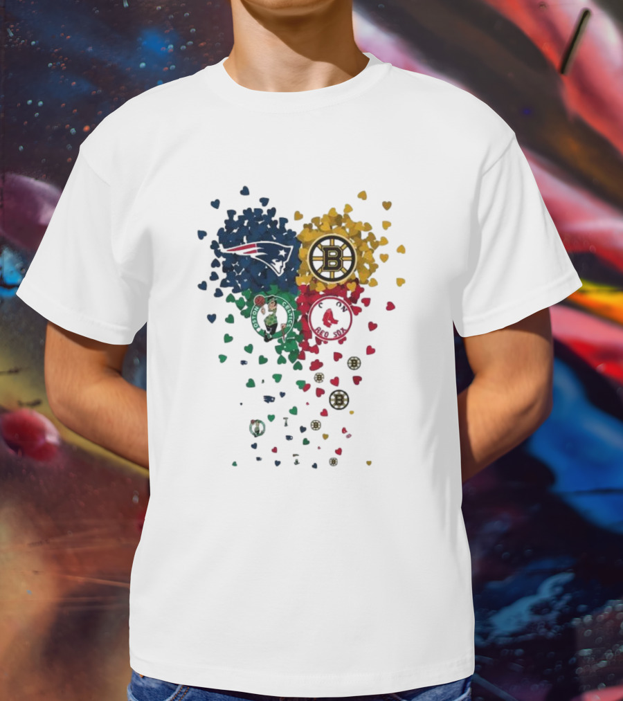Hearts Boston Sports Team Patriots Bruins Red Sox Celtics T-Shirt