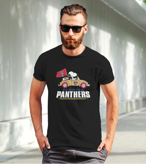 Florida Panthers Hockey Snoopy Driving Classic Car Fan T-Shirt