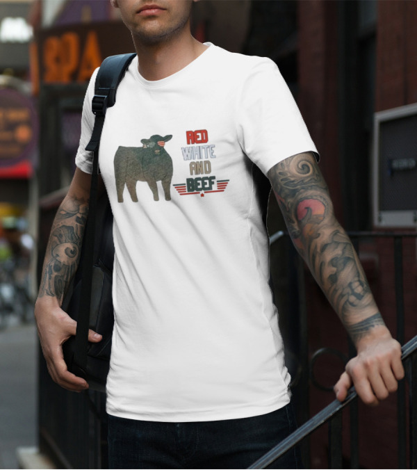 Red White And Beef American Cattle With Patriotic Sunglasses T-Shirt