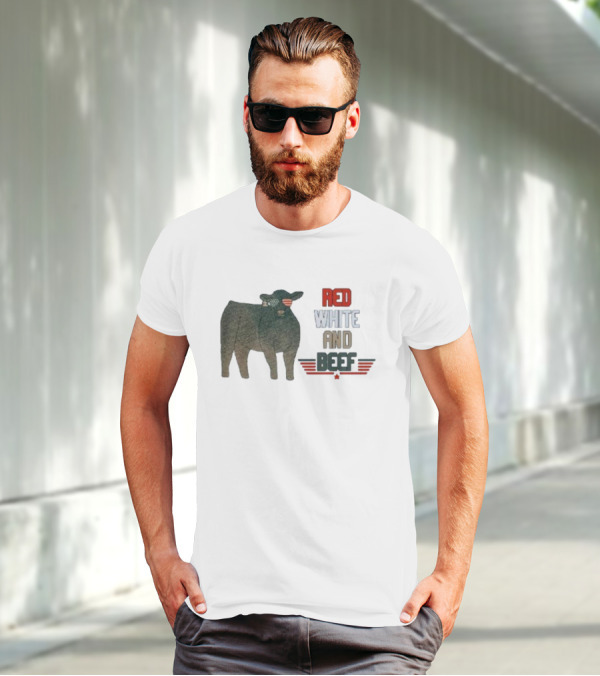 Red White And Beef American Cattle With Patriotic Sunglasses T-Shirt