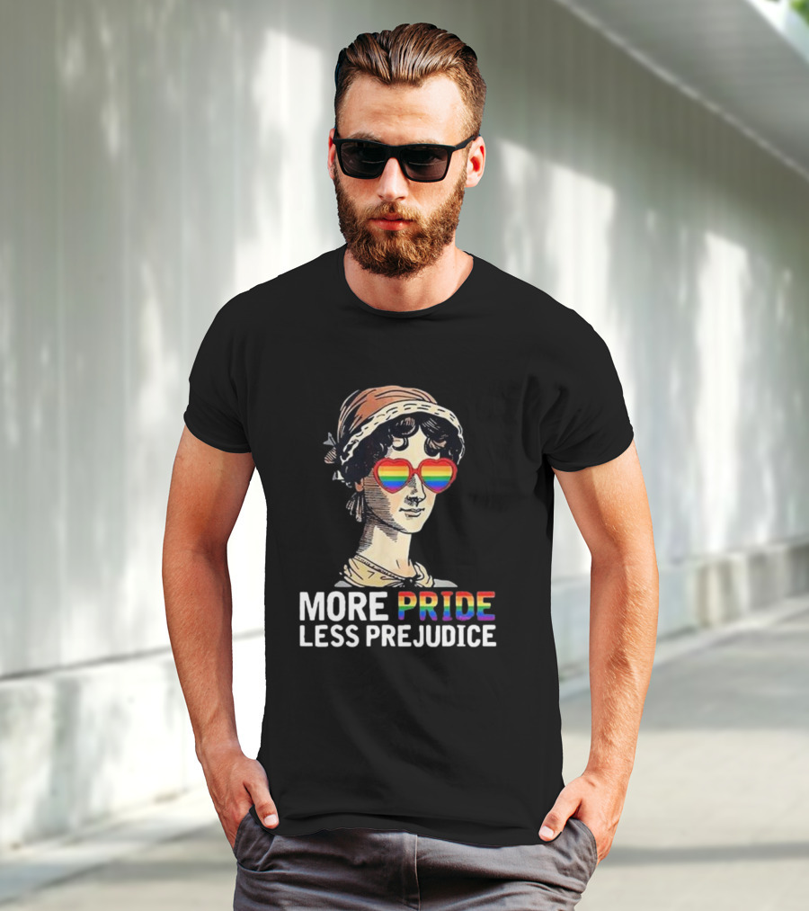 More Pride Less Prejudice Rainbow Heart Glasses T-Shirt