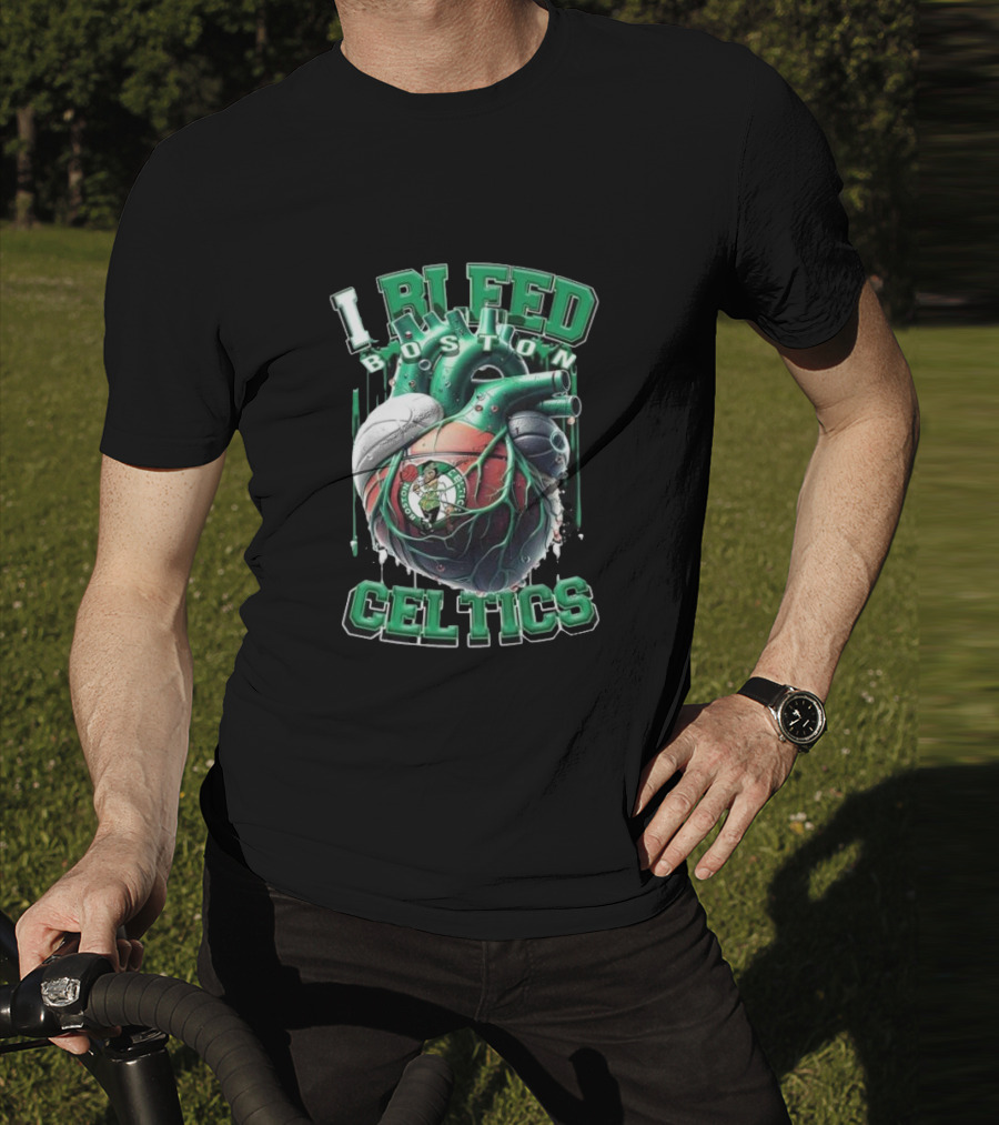 I Bleed Boston Celtics Basketball Heart Fan Forever Celtics T-Shirt