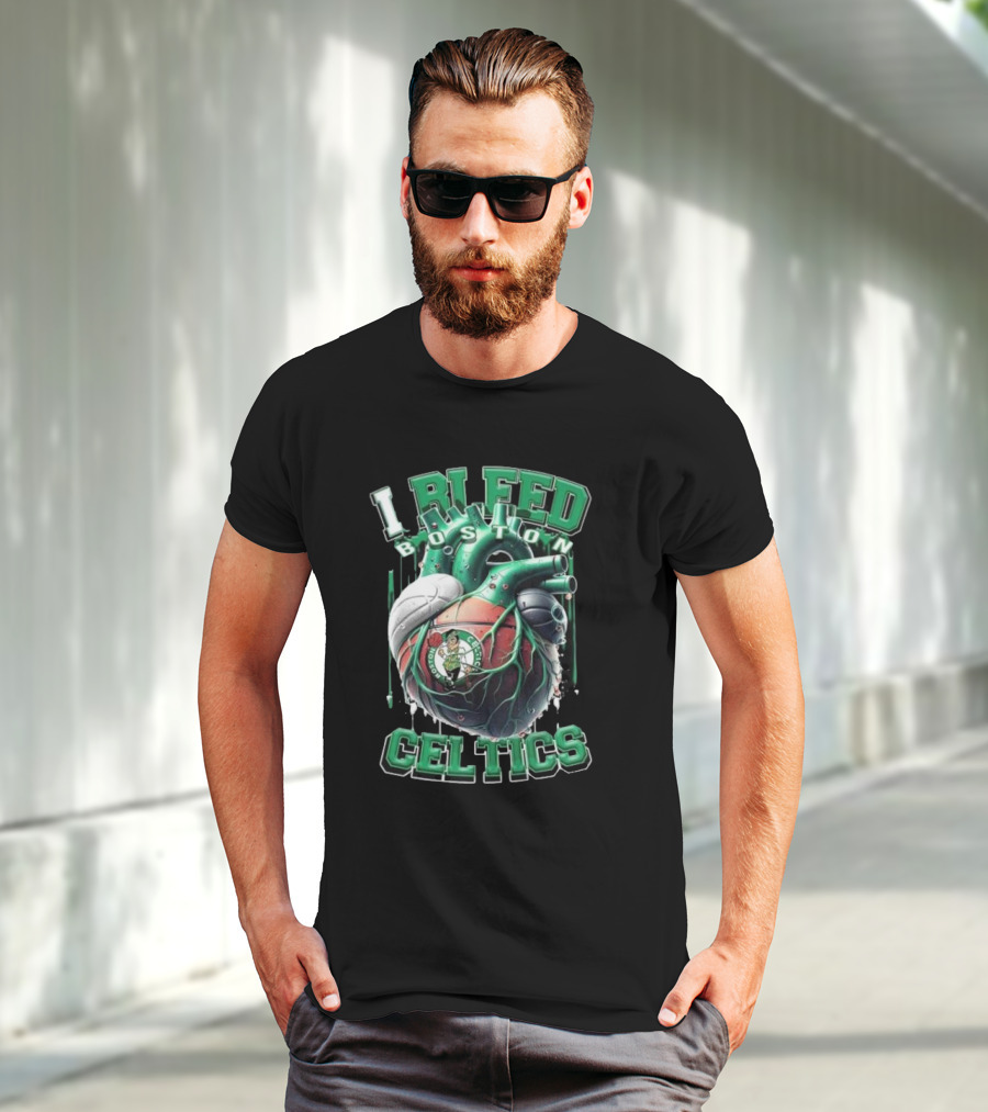 I Bleed Boston Celtics Basketball Heart Fan Forever Celtics T-Shirt