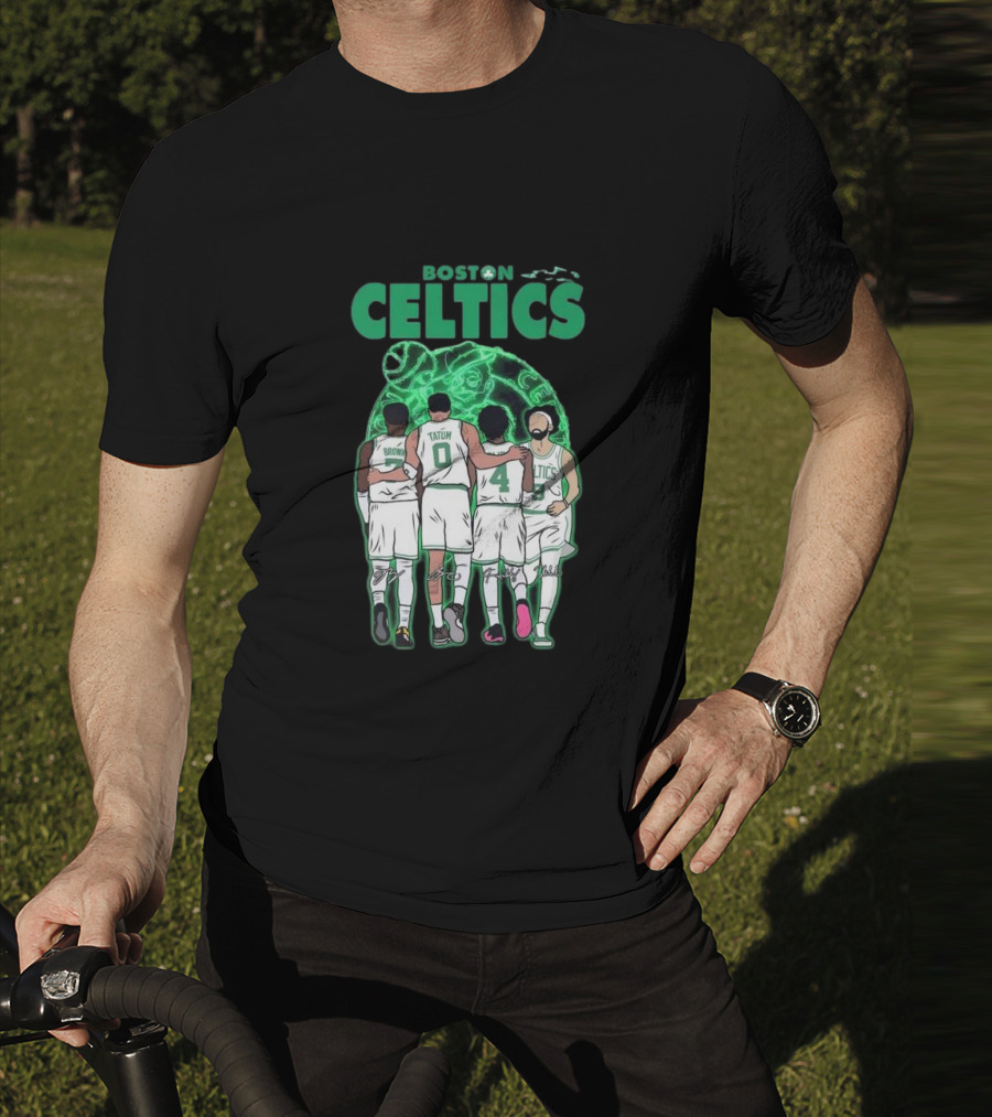 Boston Celtics Brown Tatum Holiday Derrick Signatures Basketball Players T-Shirt