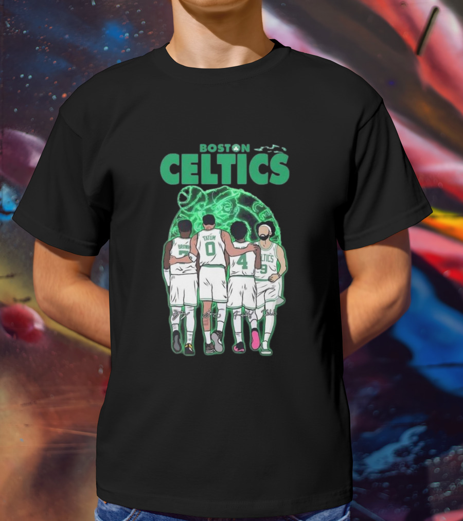 Boston Celtics Brown Tatum Holiday Derrick Signatures Basketball Players T-Shirt