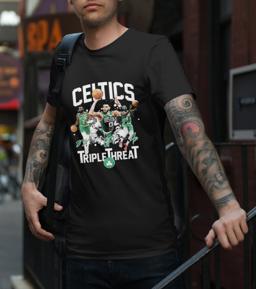 Celtics Boston Jrue Holiday Jayson Tatum Jaylen Brown Triple Threat Signatures T-Shirt