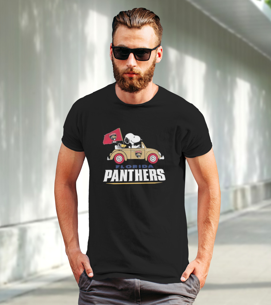 Florida Panthers Snoopy Driving Car With Hockey Flag T-Shirt