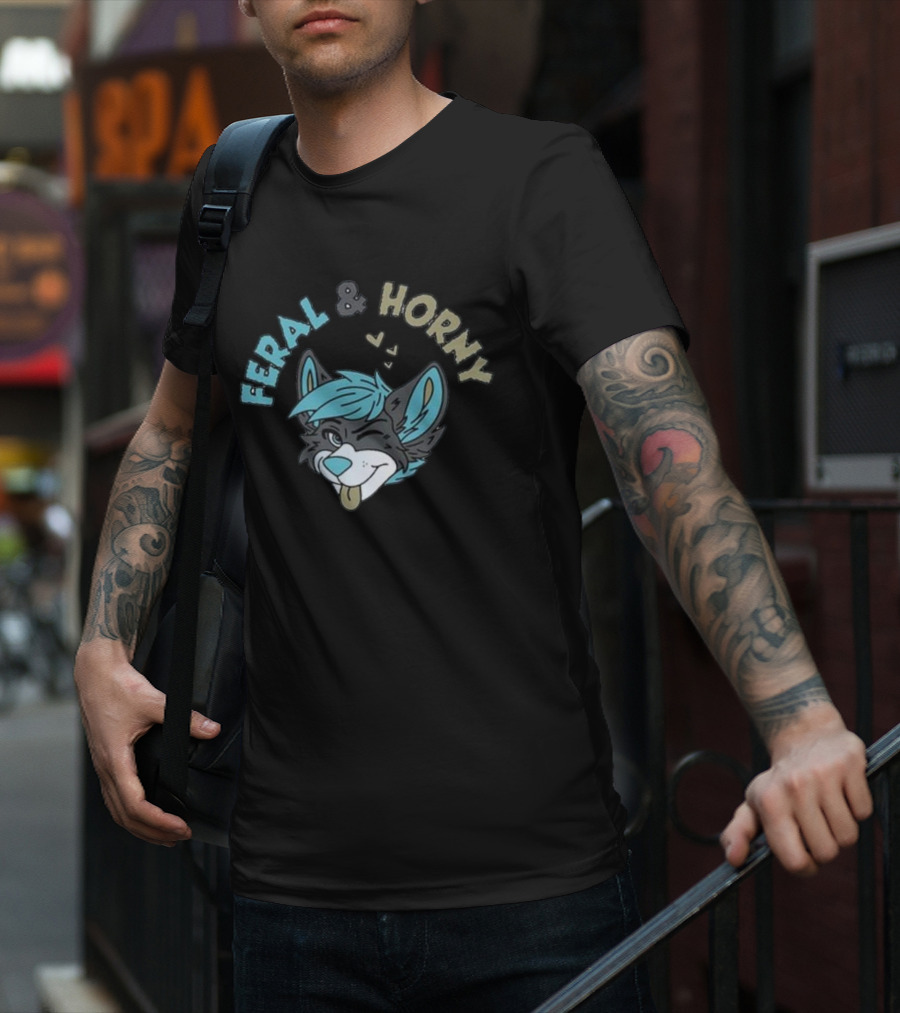 Feral And Horny Winking Furry Character With Hearts T-Shirt