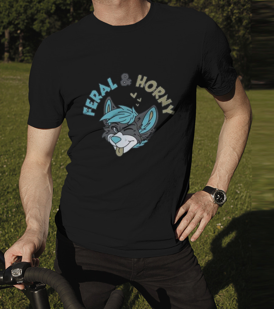 Feral And Horny Winking Furry Character With Hearts T-Shirt