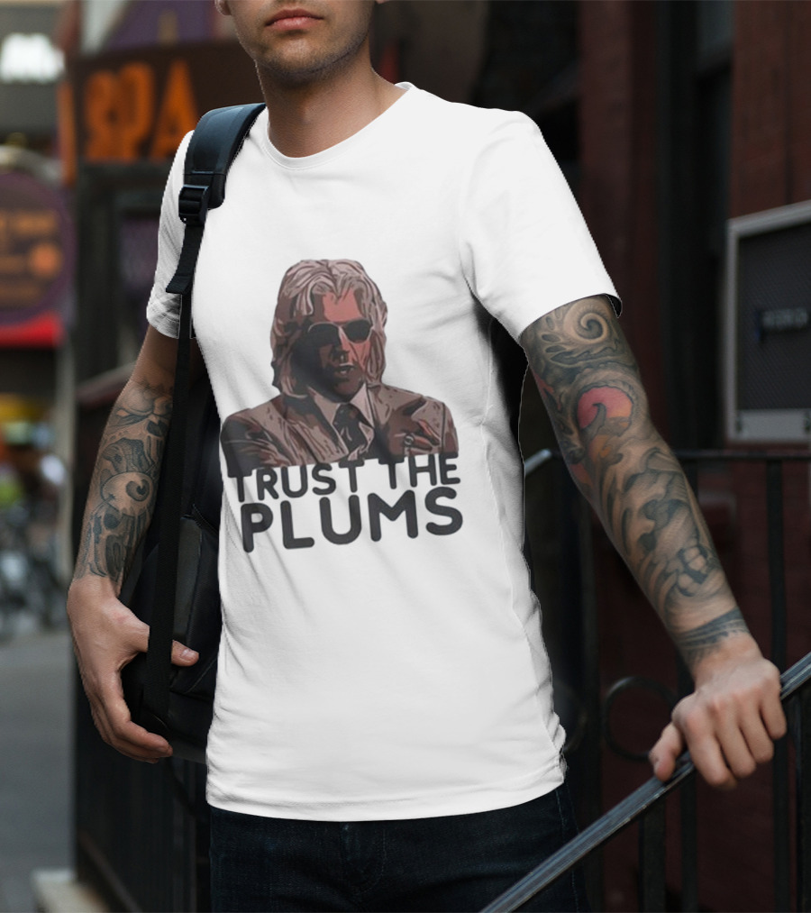 Trust The Plums Mysterious Figure With Sunglasses And Suit T-Shirt