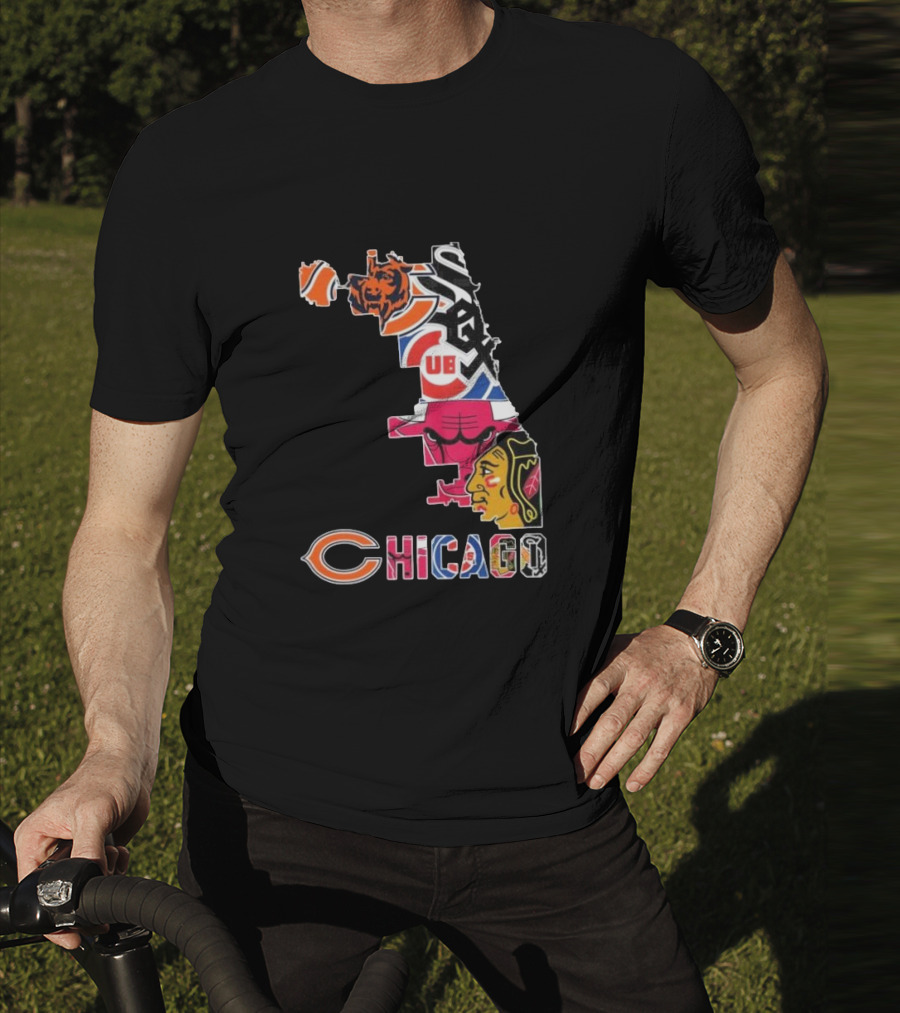 Chicago Cubs White Sox Bulls Bears Blackhawks Maps T-Shirt