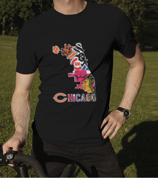 Chicago Cubs White Sox Bulls Bears Blackhawks Maps T-Shirt